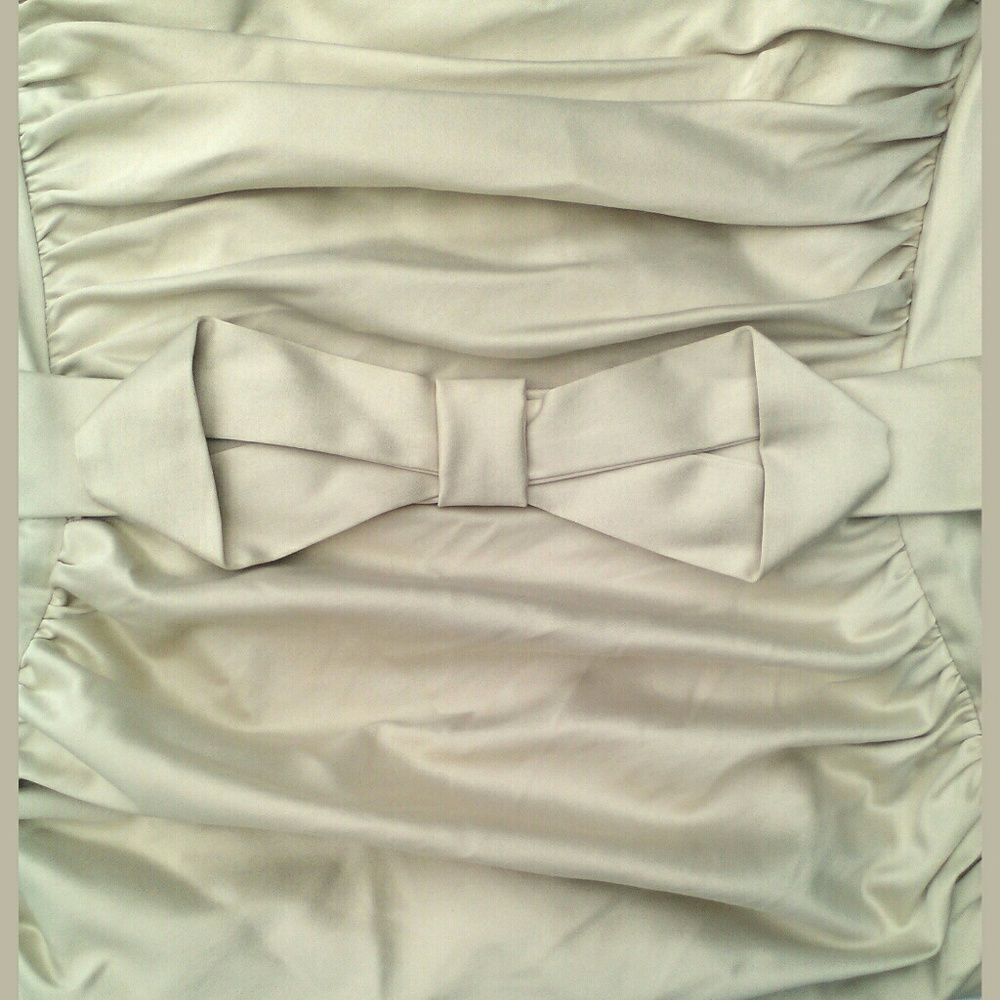~Vintage Gold Formal Stretch Satin Ruched Prom Gown Jessica McClintock Gunne Sax - Picture 4 of 6
